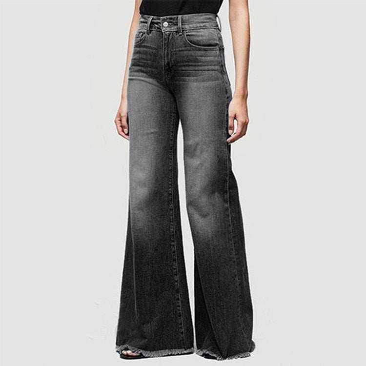 Retro Mid-waist Women's Jeans Loose Wide-leg Plus Size Straight-leg Pants