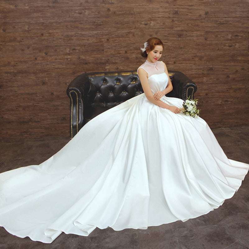 Wedding Dress Bride Married Korean Version Of The Satin Big Tail Studio Wedding Dress