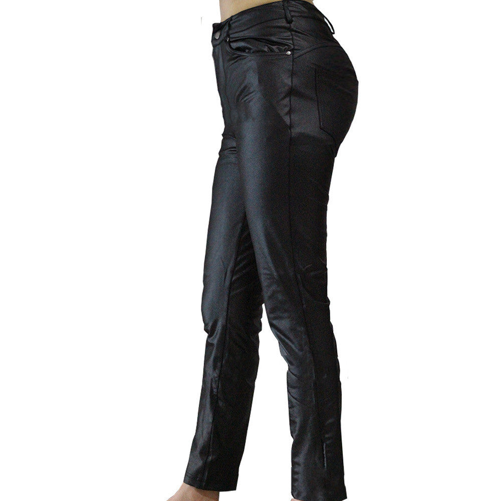 Pure color PU casual pants