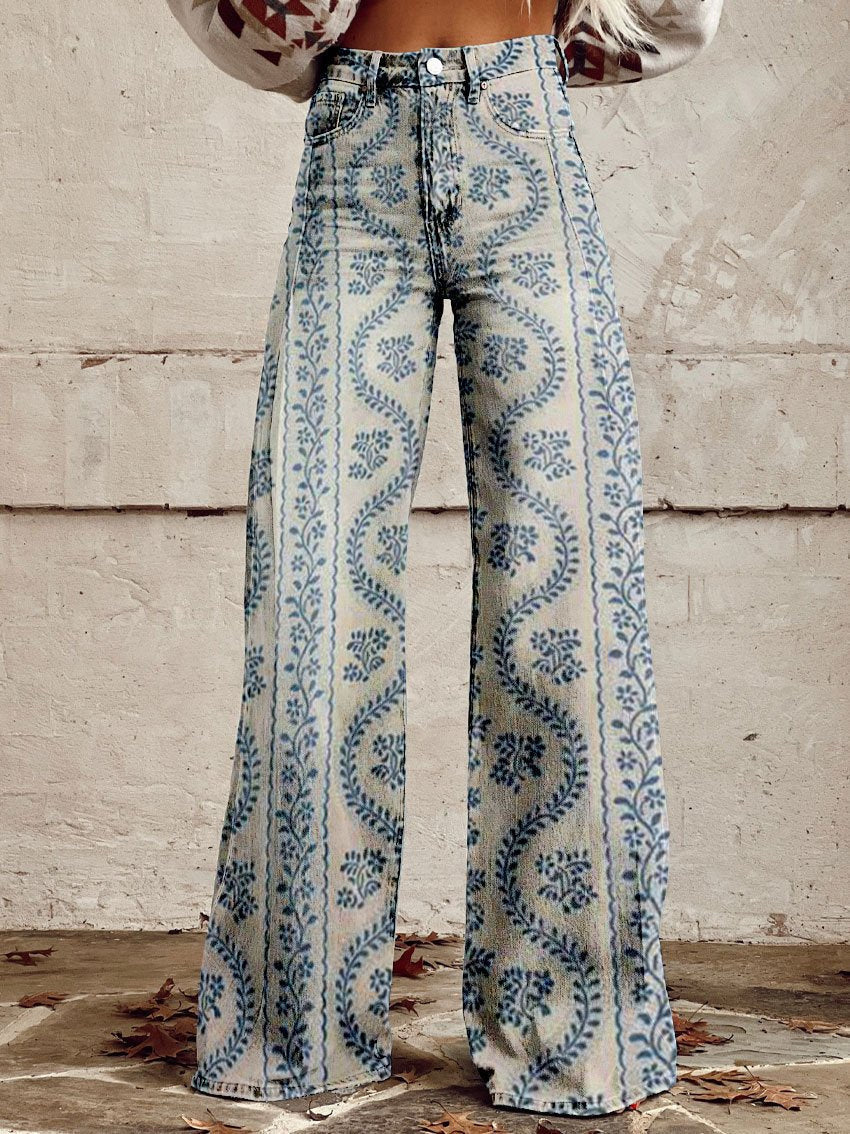 Women's 3D Printed Straight Casual Wide-leg Pants