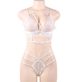 European And American Erotic Lingerie Ladies Sexy Eyelash Perspective strap Three-point Two-piece Set