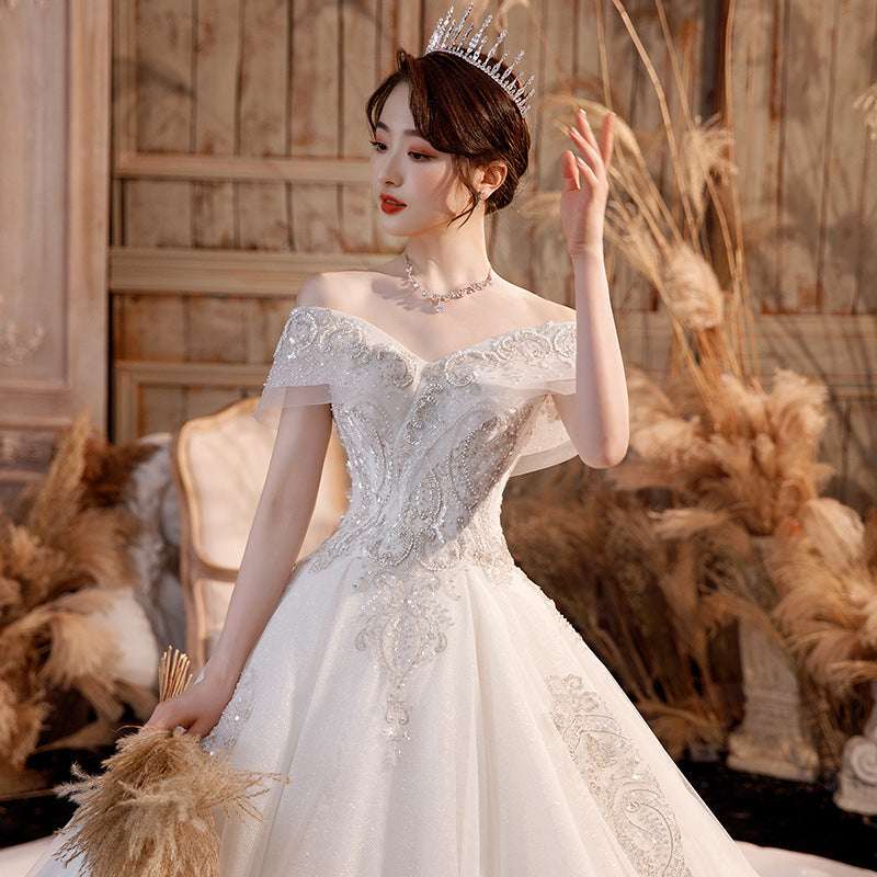 Wedding Dress Trailing Heavy Industry One-shoulder Bridal Temperament Female Forest Super Fairy Dream Starry Sky Skirt