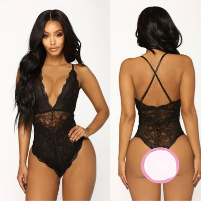 Erotic Lingerie Sexy Black Lace Up Women's One Piece Underwear