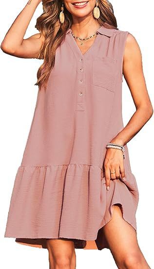 Spring And Summer V-neck Buttons Sleeveless Dress