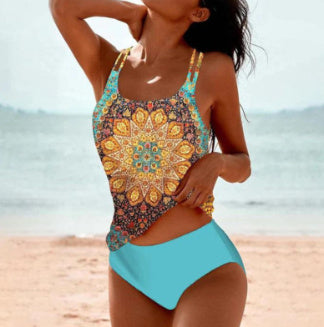 Bikini Beach Print Suspender Swimsuit Suit