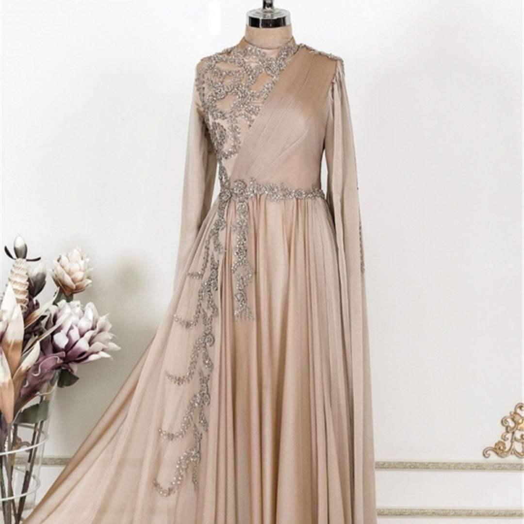 Champagne Muslim Evening Dress Formal Party