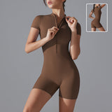 Summer Zipper Short-sleeved Shorts Jumpsuit for Women – Yoga & Fitness Bodysuit