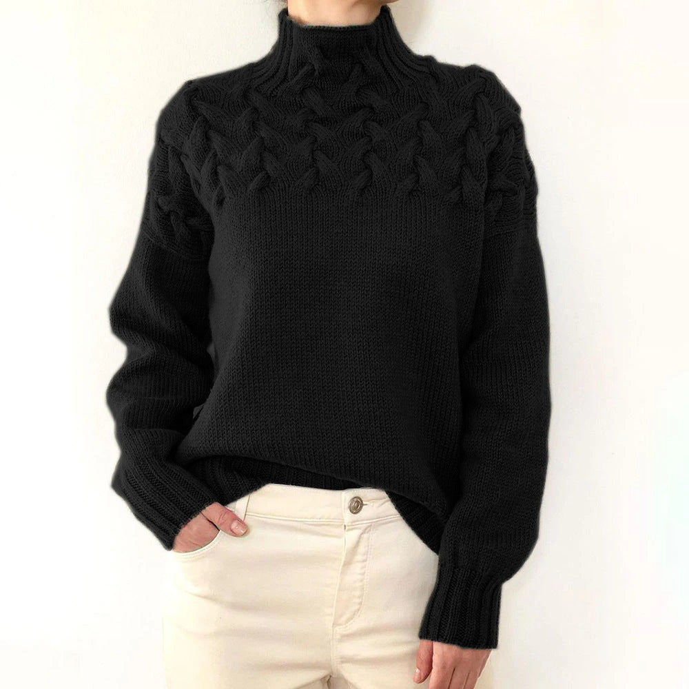 Fashion Cable Woven Detail High Collar