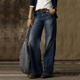 Retro Casual Jeans With Pockets Fashion Straight Trousers Leg Wide Leg Pants For Women