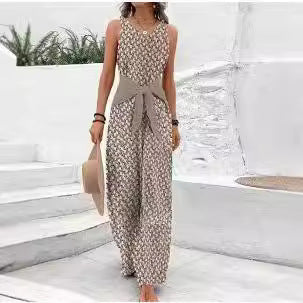 Waist-tight Adjustable Lace Printing Jumpsuit