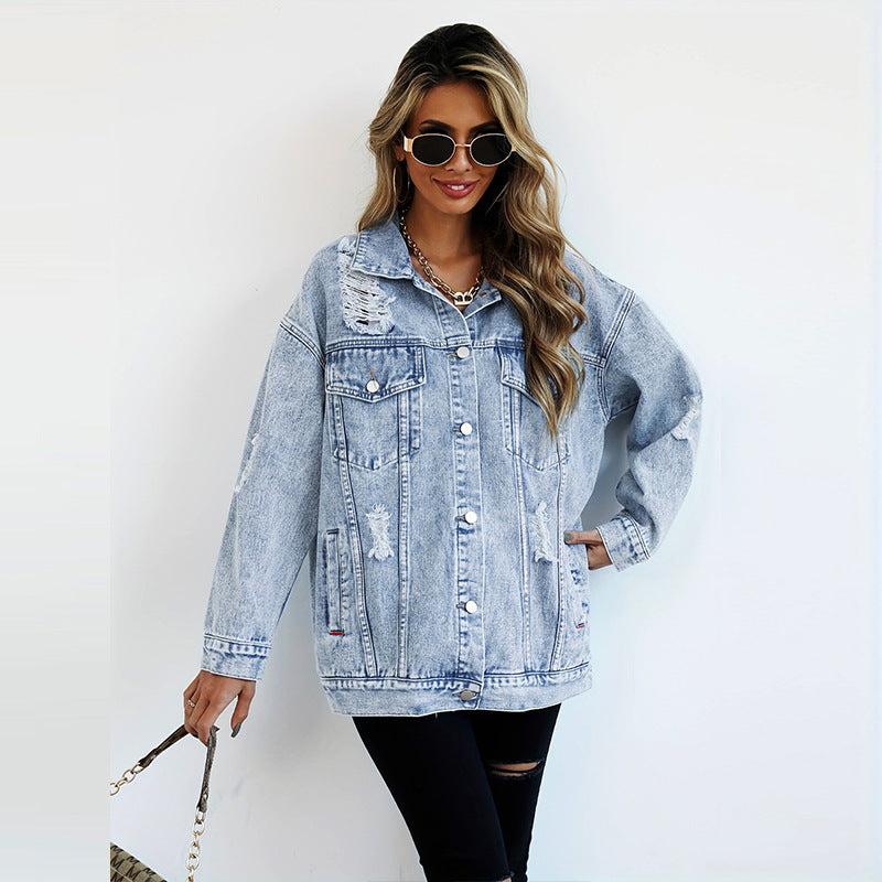 Fashion Denim Jacket Boyfriend-style Ripped Distressed