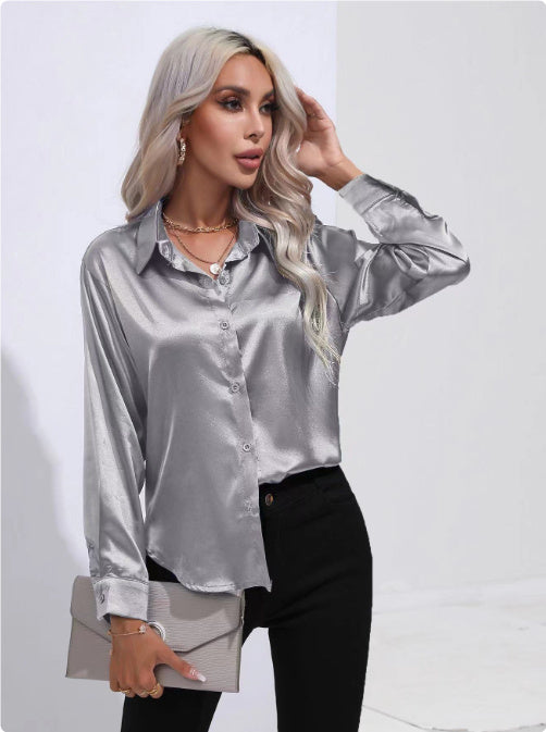 One Button Satin Shirt Temperament Long Sleeve Shirt