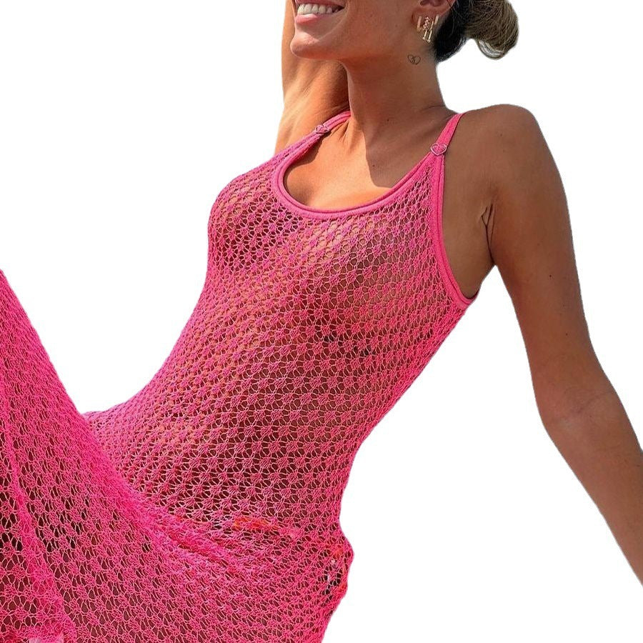 Solid Color Knitted Hollow Beach Bikini Swimsuit Blouse