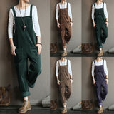 Women's Corduroy Solid Color Casual Bib Pants