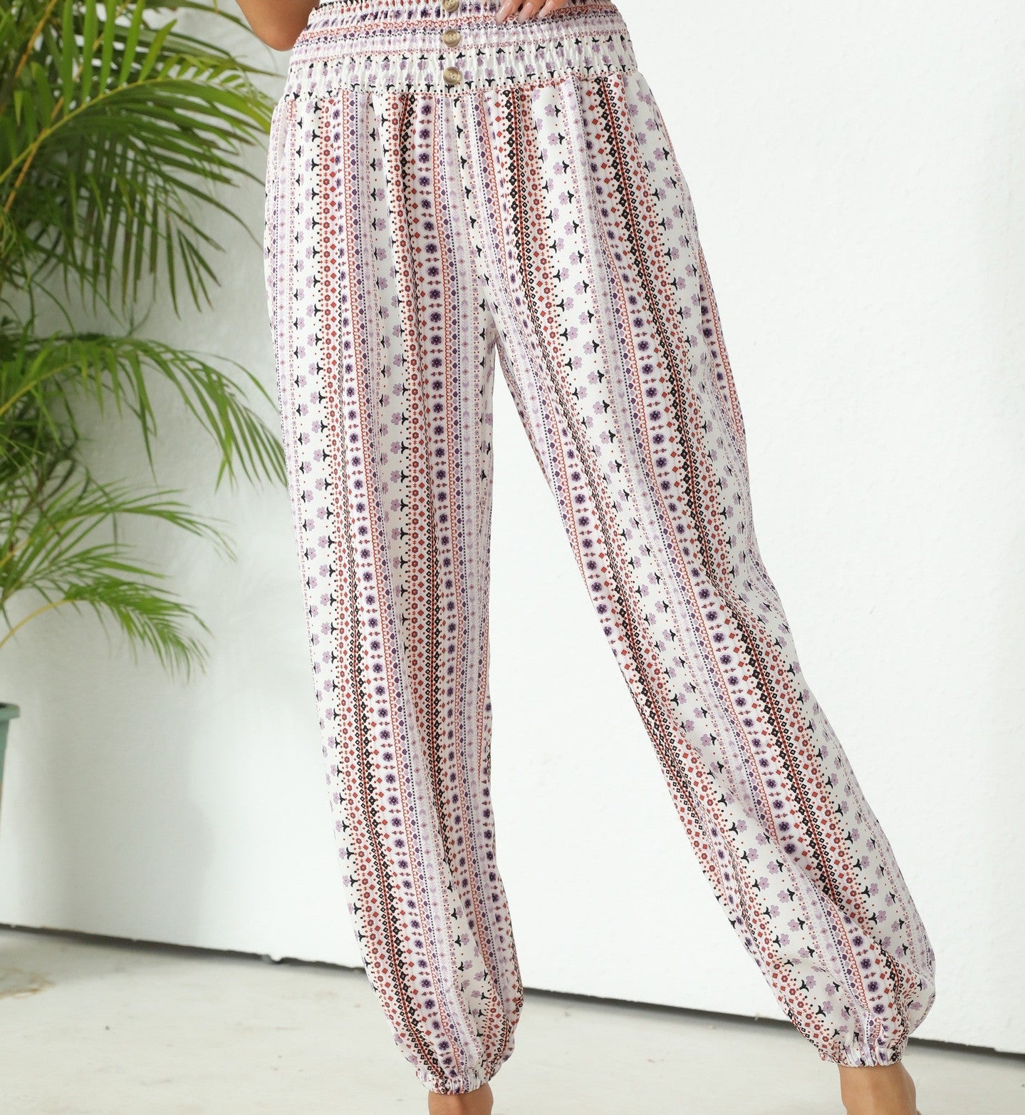 Women's Loose Slimming High Waist Print Trousers