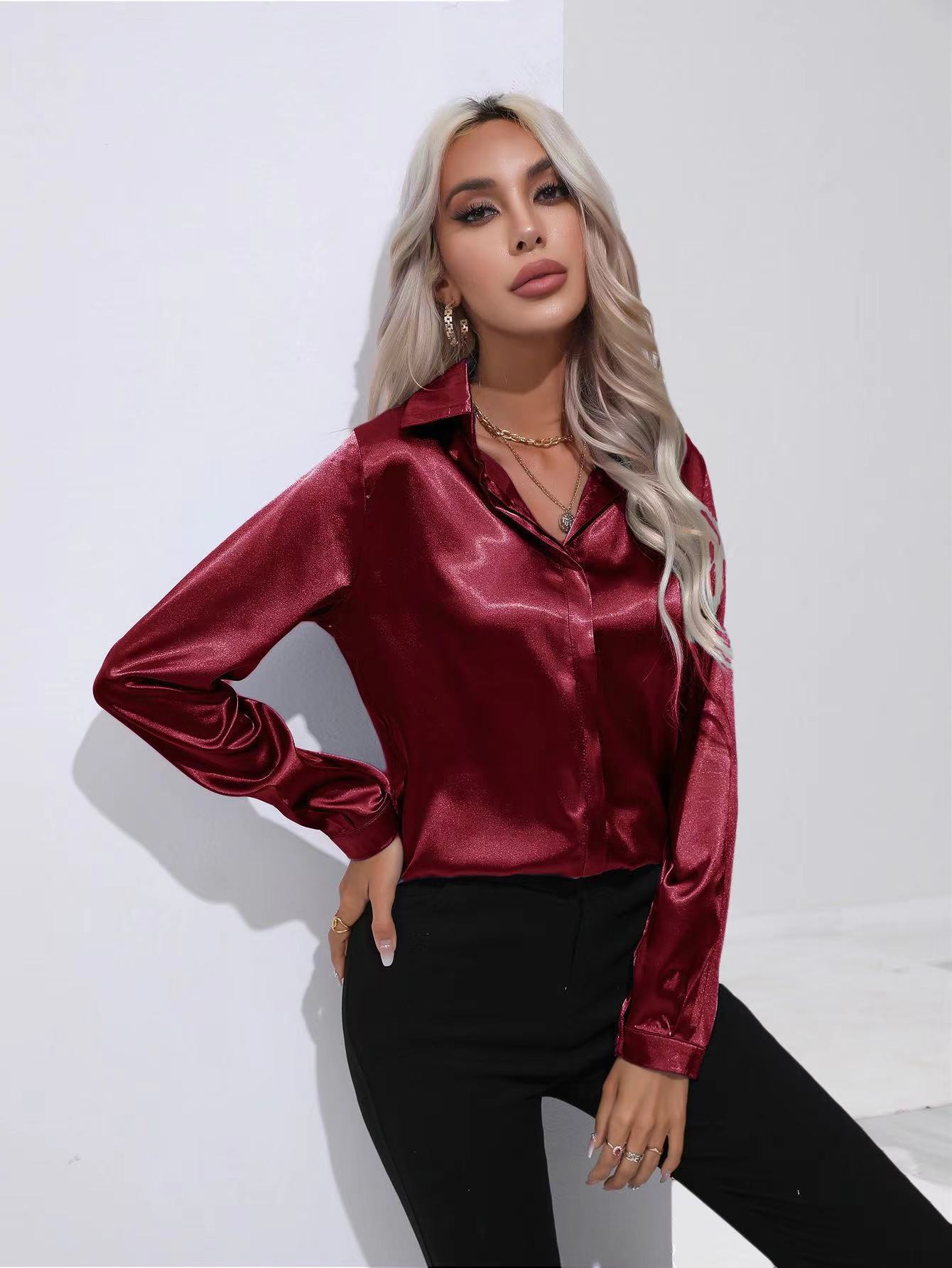 One Button Satin Shirt Temperament Long Sleeve Shirt