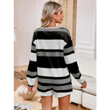 Women's Long Sleeve Striped Top Shorts Casual Suit Pajamas