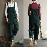 Women's Corduroy Solid Color Casual Bib Pants