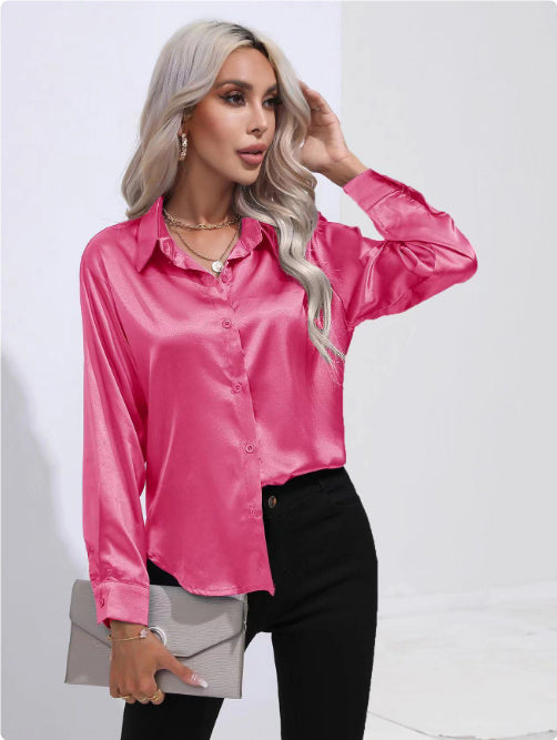 One Button Satin Shirt Temperament Long Sleeve Shirt