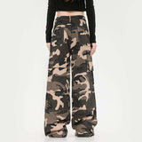 Retro Straight Cargo Camouflage Pants Women