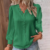 Long Sleeve V-neck Lace Patchwork Shirt