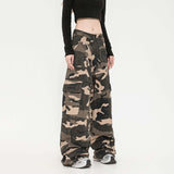 Retro Straight Cargo Camouflage Pants Women