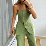 Casual Fashion Tailored Suit Button Graceful Tube Top Suit Pants