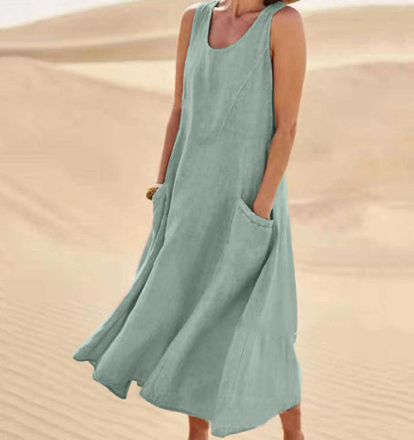 Summer Sleeveless Long Dress With Pockets Fashion Casual Loose Dresses Women's Clothing