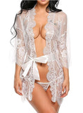 Openwork lace cardigan long-sleeved pajamas Europe and the United States XL ladies sexy kimono-style lingerie