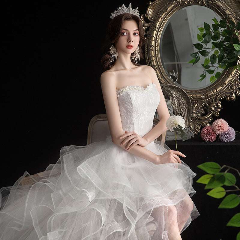 Short Front And Back Length Small Trailing Wedding Dress