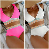 High Waist Split Bikini Solid Color