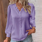 Long Sleeve V-neck Lace Patchwork Shirt