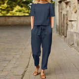 Women's Cotton And Linen Wide-leg Pants Suit