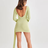 Fashion Slim Long-sleeved Dress Y2K Sexy Hip-hugging V-shaped Backless Short Dresses Womens Clothing