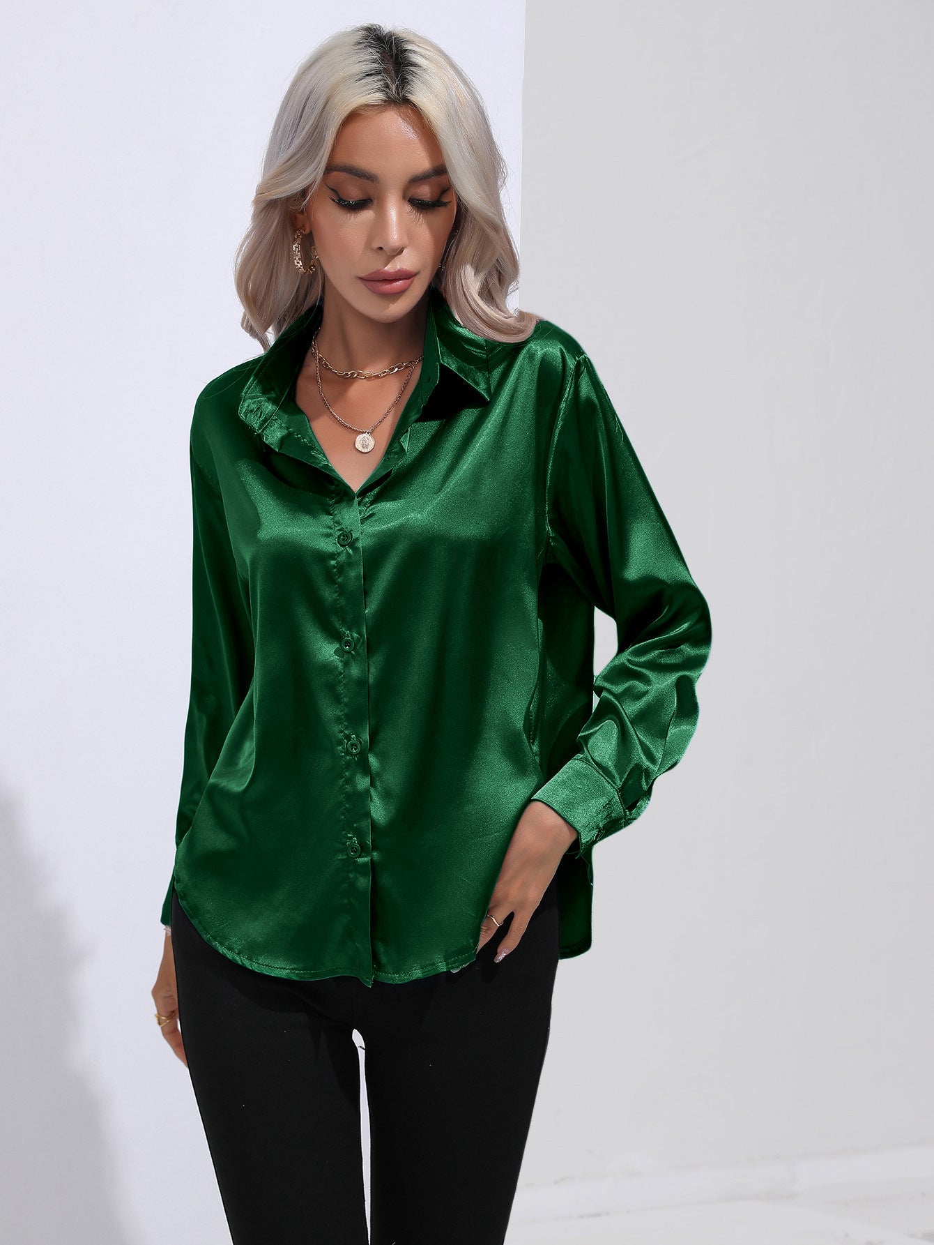 One Button Satin Shirt Temperament Long Sleeve Shirt