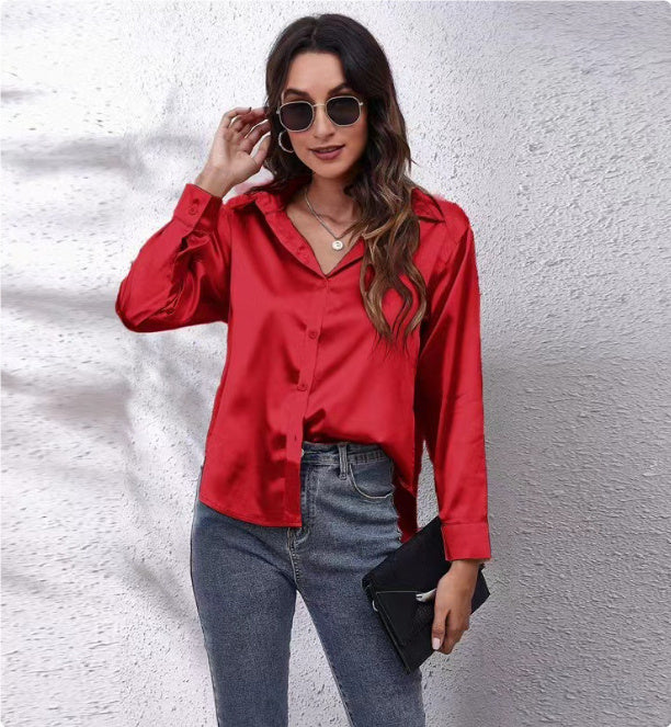 One Button Satin Shirt Temperament Long Sleeve Shirt