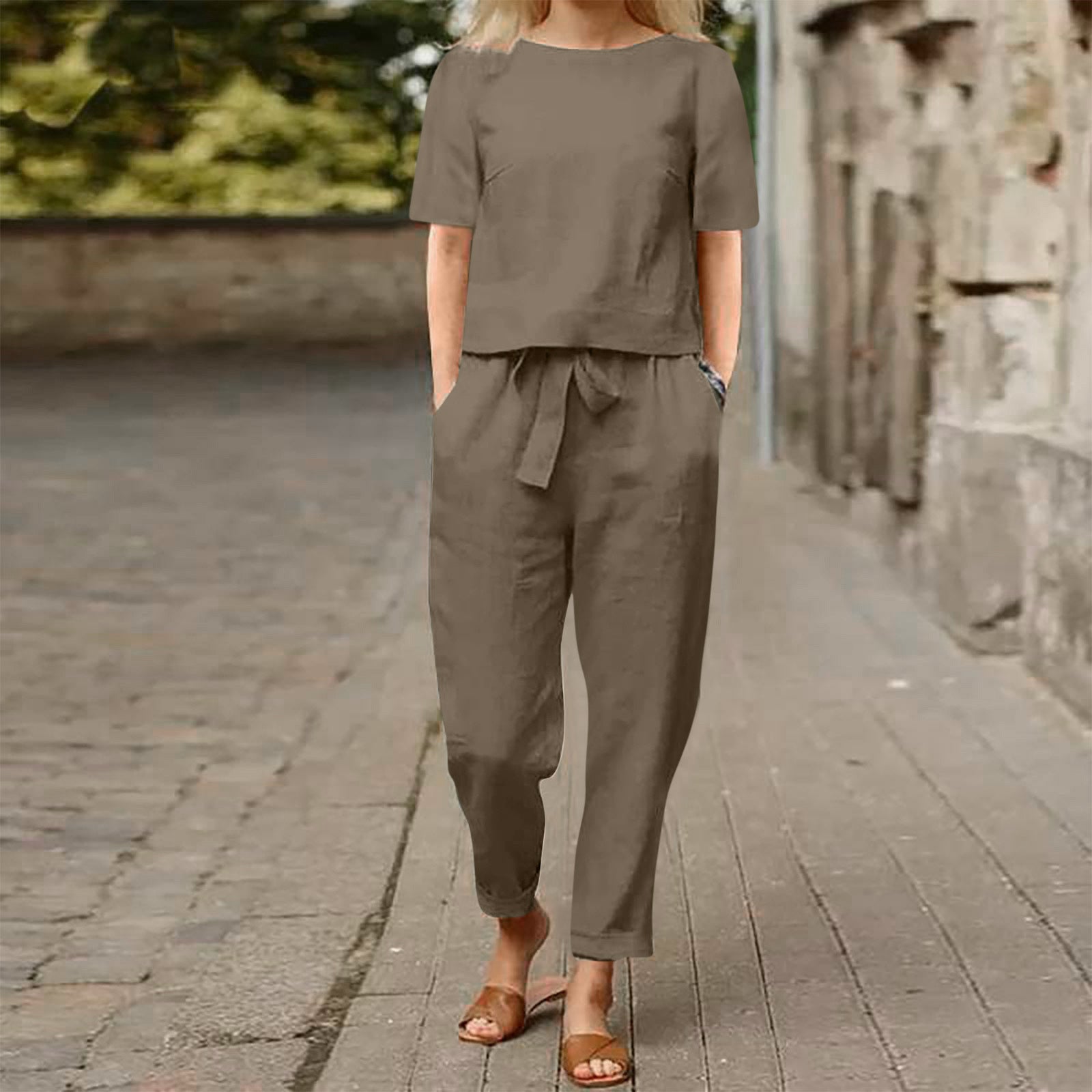 Women's Cotton And Linen Wide-leg Pants Suit