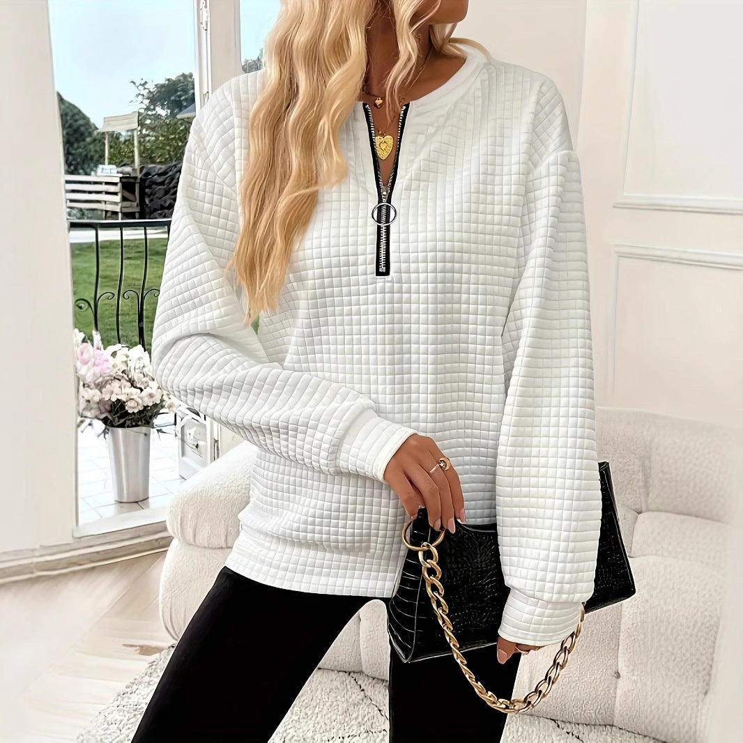 Solid Color Leisure Pullover Half Sleeve Zipper Sweater – Stylish & Comfortable