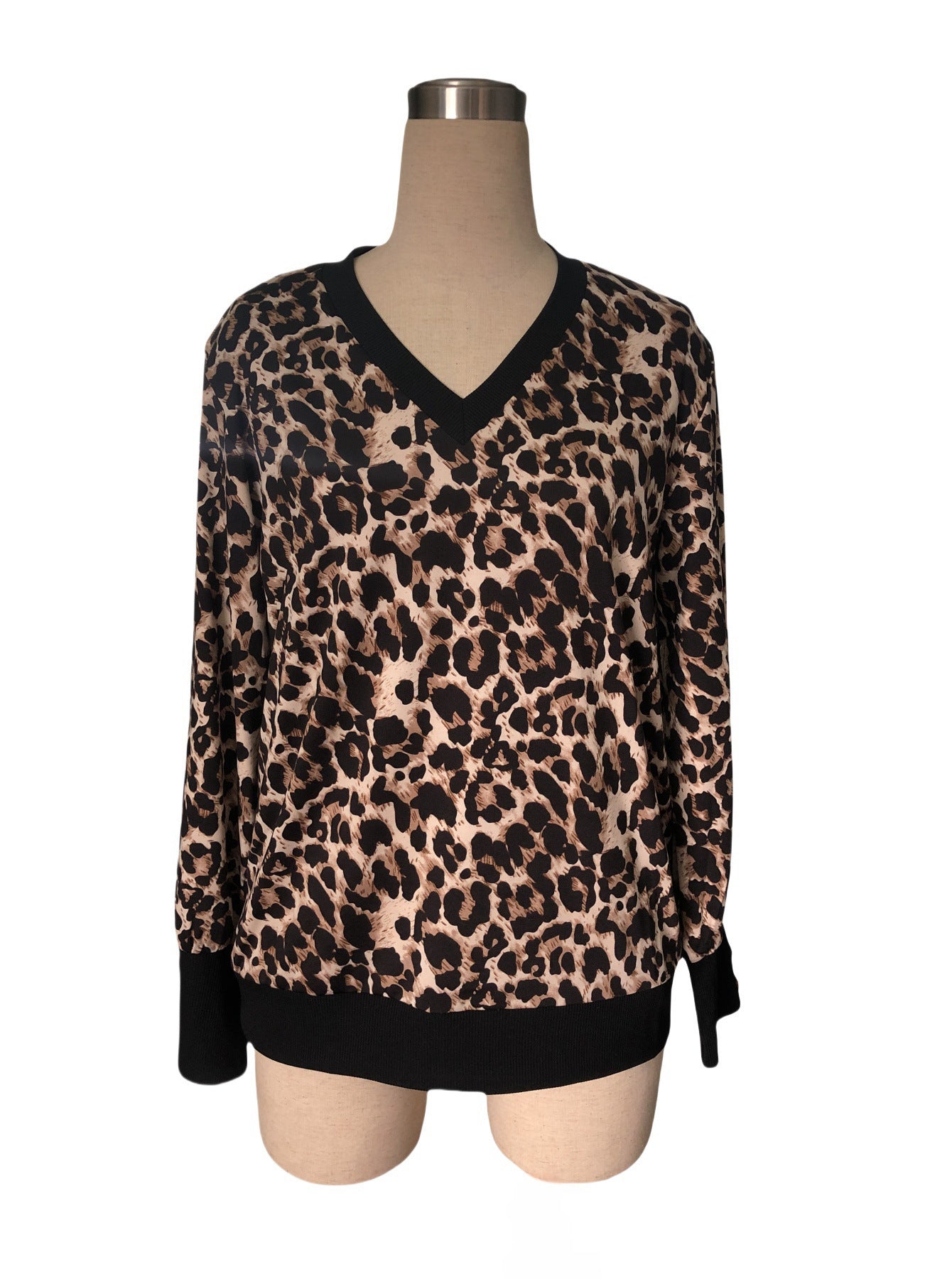 Printed Sweater V-neck Long-sleeved T-shirt Top