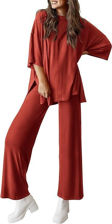 Casual Short-sleeved Pullover Top Wide-leg Pants Casual Suit