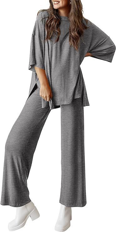 Casual Short-sleeved Pullover Top Wide-leg Pants Casual Suit