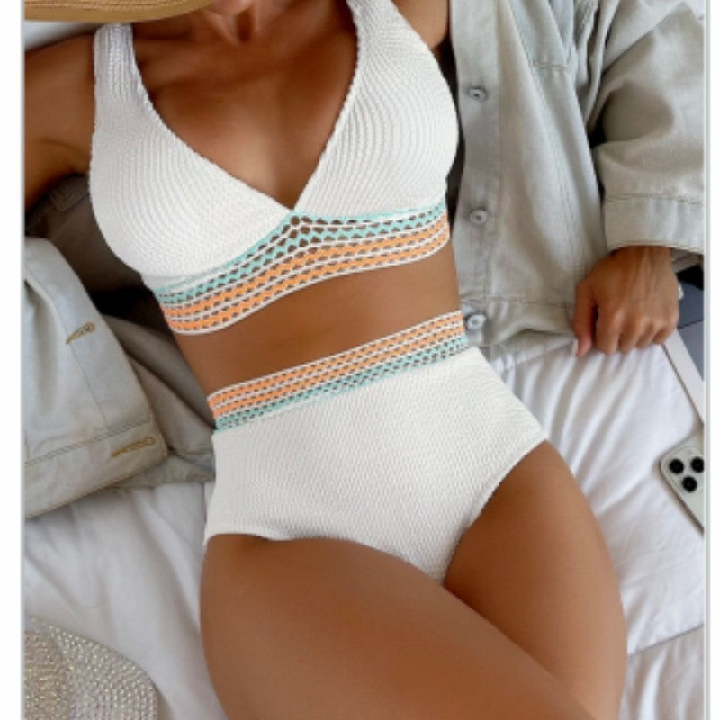 High Waist Split Bikini Solid Color