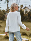 Fashion Jacquard Lace V-neck T-shirt Casual Stitching Long Sleeve Top Womens Clothing