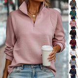 Zipper Stand Collar Pullover Sweatshirt Fashion Solid Striped Long Sleeve Top Spring And Autumn Women's Clothing