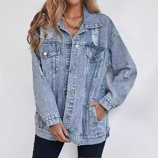 Fashion Denim Jacket Boyfriend-style Ripped Distressed