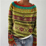 Women's Fashion Round Neck Multicolor Loose Leisure Pullover Knitwear Sweater