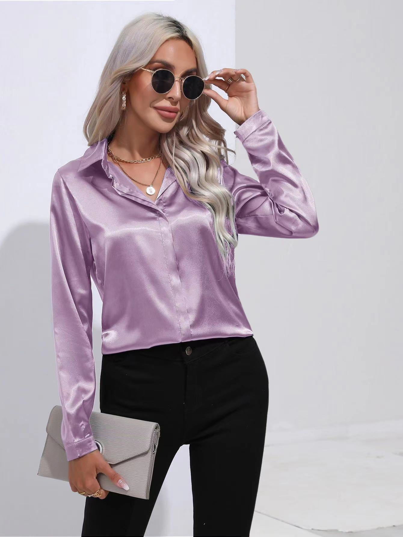 One Button Satin Shirt Temperament Long Sleeve Shirt