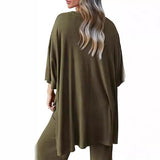 Casual Short-sleeved Pullover Top Wide-leg Pants Casual Suit