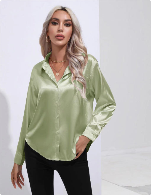 One Button Satin Shirt Temperament Long Sleeve Shirt