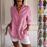 Lapel Long Sleeve Shirt Women's Single-breasted Pleated Shirt